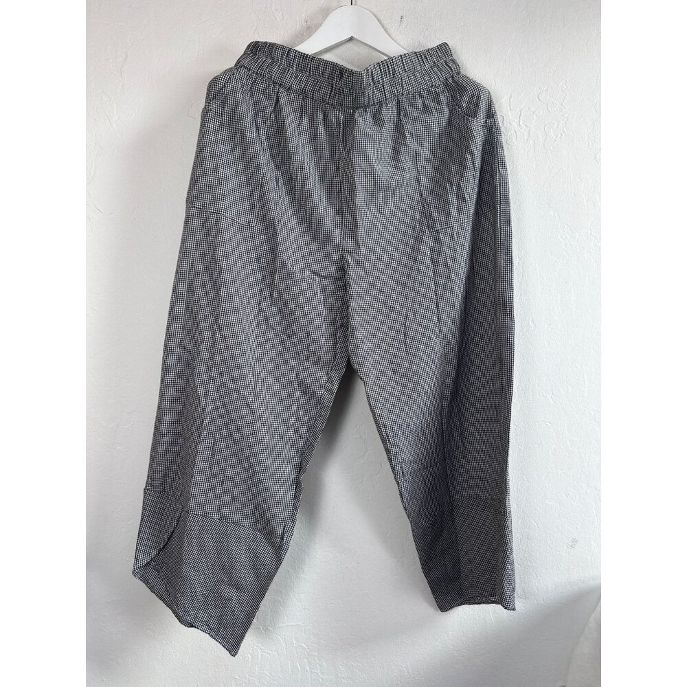 Tulip Womens Black & White Gingham Cotton Relaxed Arianna Pants XL Pockets New